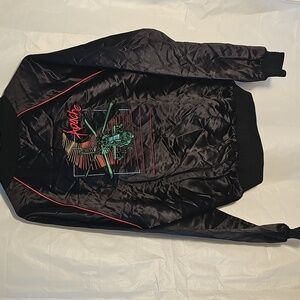 Sleek Vintage Black and Red Mcdonnell Douglas 'APACHE' embroidered Bomber Jacket